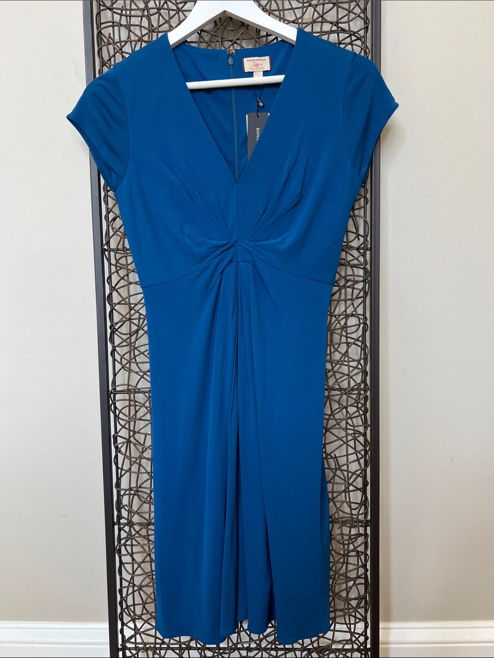 Issa London Banana Republic Gathered Front Midi Jersey Dress Jewel Blue Size 2